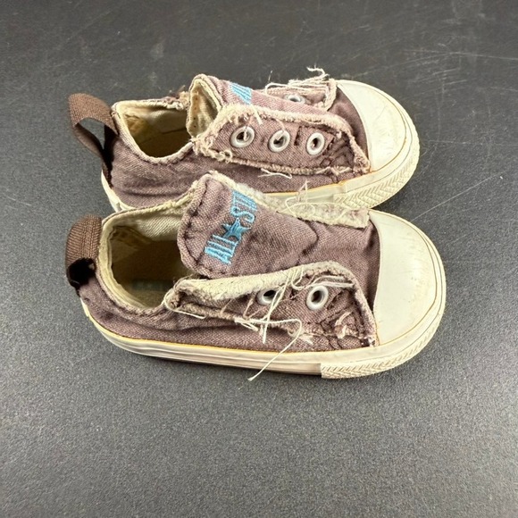 Converse All Star Baby Toddler Shoes Sneakers Size 3 Brown Canvas Distressed - Picture 1 of 10